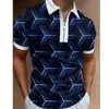 Men's Plus Tees Polos Nuevo polo casual para hombres con impresión digital 3D, cremallera de solapa, camisetas de manga cortas para hombres Tops