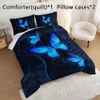 Duvet Cover 3PCS Modern Fashion Polyester -Set (1*Tröster + 2*Kissenbezug ohne Kern), bohmianer blauer Schmetterlingsbettbettschatz -Bett, weich bequem und bequem und