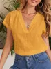 Women's Blouses Cotton Linen Blouse 2024 Summer V Neck Short Sleeve Women Solid Color Casual Office Loose White Blue Tops Blusas Mujer