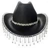 Beretti Rhinestones Cowgirl Hat Fringe Fringe Glitter Cappelli rave per la festa di Halloween