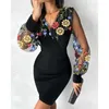 Casual Dresses Wepbel V-neck Mesh Stitching Black Sheath Dress Women Sheer Sequin Patchwork Bodycon Long Sleeve Sexy Party