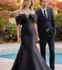 Elegant Long Black Off Shoulder Prom -klänningar med veck sjöjungfru Satin Sweep Train dragkedja tillbaka balklänningar för kvinnor