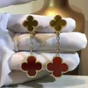 Kvalitet avantgarde och smycken örhänge Vanly fyra bladgräsörhängen guld 18k ros naturligt med vanligt cleefly