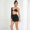 Robes de travail 2024 Little Chap Young Black Sexy Club Robe Set Hollow Out Off Bounder Short Crayer Jirts Femme 2 Piece