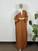 Etniska kläder Ramadan Solid Open Front Simple Abayas Elegant Long Sleeve Maxi Längd täcker kvinnors