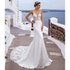 Robe de mariée robes en dentelle nuptiale Applique sirène spaghetti bretelles de train de balayage sur mesure de novia plus taille