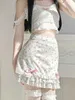 Saias saia de verão feminino com cetim laço de cetim estampa floral alta cintura bainha mini saia de chiffon