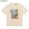Rhude High end designer clothes for Spring/Summer New High Definition Printed Hip Hop Unisex Casual Round Neck Short Sleeve T-shirt With 1:1 original labels
