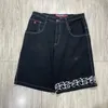 Hiphop American Men Shorts Padrão Imprimir Y2K Retro Men and Women High Street Denim Shorts Basquete de basquete 240426