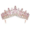 Baroque Rose Gold Pink Crystal Bridal Tiara Crown With Comb Pageant Prom Veil Headband Wedding Hair Accessories 2202269299082