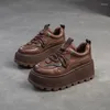 Lässige Schuhe Krasovki 6cm echte Lederplattform Sneakers Mode Herbst Lieben Frauen super dicke weibliche Schnüre -up -Moccasin Spring