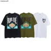 rhude high end designer chaobrand phartsleeved Collection春と夏の男女ハイストリートトレンドTshirtルーズハーフスリーブ付きシャツ1：1タグ付きシャツ