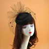 Pannband Black Veil Small Hat Hair Accessories Vintage Wool Material Dinner Party Headwear Bride Headwear Jewelry Q240506