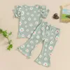 Ensembles de vêtements focusnorm 0-5y Petite fille Summer Lovely Clothes Set Floral Imprimer des manches courtes avec un pantalon-fond de cloche