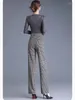 Calça feminina estilo britânico estilo xadrez straight women spring outono elegante de cintura alta fit