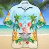 Polos masculinos verão novo Hawaiian Men Shirt 3d Cartoon Flamingo Mens Camisa Praia Moda de grandes dimensões SLVE SLVE Funny Mens Clothing T240505