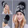 Hemtextil ull blandad hatt riktig mink pom poms ull kanin päls stickade skallar för kvinnor flickor mössa mössor jul snö hattar8731690