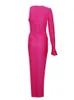 Femmes célébrités luxe sexy manches longues en V diamants de cou rose midi drapés robes robes de fête de soirée élégante vestido 240425