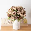 装飾的な花30cmローズピンクシルク人工花嫁花束高品質の庭の結婚式のホームシーンディスプレイ装飾ギフト偽の花