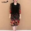 Abiti da lavoro Set da 2 pezzi Outfit Women Elegant Floral Stampa senza maniche Abito midi sciolto Midi Sexy Mesh Mesh Cardigan Abbigliamento femminile 2024 Estate