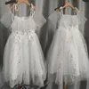 Abiti da ragazza adolescente Abito da tempo bianco per la festa di nozze Floral Tulle Kids First Communion Dress per Big Girl Elegant Princess Mesh Vestidos