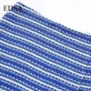Frauen Shorts EDSA Women Mode blau gestrickte Streifenrock 2024 Sommer Mid Rise Beach Style Wrap Casual Streetwear