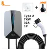 Estación de carga para vehículo eléctrico CAR EV Cargador Tipo2 32A 7.6KW 1 Fase Evse Wallbox Tarjetas RFID Versión 5M Cable