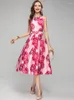 Lässige Kleider Moaayina Fashion Runway Kleid Sommer Frauen Kristall O-Neck ärmellose hohe Taille schlanke Party Blumendruck Kniebild Länge