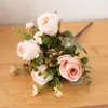 装飾的な花30cmローズピンクシルク人工花嫁花束高品質の庭の結婚式のホームシーンディスプレイ装飾ギフト偽の花
