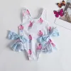 Swimwear 2024 Summer New Girl Swimsuit 15 Y Toddler Flower Printing Swimwear Baby Girls One Piece Round Nou Ruffle Bath Bikini Vêtements