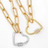 Anhänger Halsketten Punk 3 Farbe verfügbar Herz Halskette Schmuck für Frauen Statement Dicke Kette Choker Eingelegtes CZ Carabiner Lock Verschluss