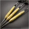 Darts Professional Hard 24G Brass Barrel Steel Pointed Aluminum Carved Spindle Pet Flight 3 Piece Box House Friends Party Toys Drop D Dh0We