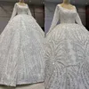 Robes de mariée de robe de bal de luxe Appliques de perles de perles en dentelle à manches longues carrés sans vestige de cour sans fonds sur mesure