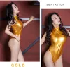 Pakken High Cut Swimsuit High Neck Halter Bodysuit Shiny One Piece Swimwear Body Suit latex Catsuit Sexy Club Dance Sukumizu Sexy Wear