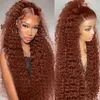 34 -tums brasiliansk glueless rödbrun djupvåg frontal wig180 densitet koppar röd lockigt simulering mänsklig hår peruk 13x4 hd spets frontal peruk