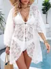 Women's Tops Asymmetric Cardigan Sexy See-through Lace Blouse Strap Kimono Beach Sunscreen Jacket 2024 Fashion Trend