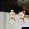 Stud 18K Rose Gold Luxe Sweet Plum Blossom Flower Designer Oorrichtingen Studs Moeder van Pearl Charm Oorringen Oorring oorbellen armbanden Dhfzk