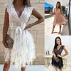 Vrouwen strand cover -ups pareo zomer jurk outlet kaftan badkleding bad exits vrouwelijk 2024 tuniek pak sexy v nek kanten mouwloosheid