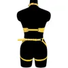 Läder sexig kroppsbindande kvinnors justerbara underkläderuppsättning med långa strumpor Seks midja till benband tjocka strumpeband 240425