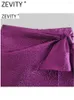 Women's Shorts ZEVITY Women High Street Bow Decoration Texture Purple Skirts Lady Zipper Chic Pantalone Cortos QUN938