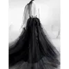 Wedding Sleeveless Gothic Black Dresses Bridal Gown Vestidos De Novia 3D Floral Applique Side High Slit Custom Made Tulle Plus Size