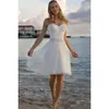 Einfache Strandkleider kurz 2019 Tüll Perlen Pailletten Schatz Ausschnitt Riched Falten maßgeschneiderte Hochzeitsbrautkleid
