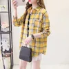 Frauen T-Shirt New Womens Langarm rotes schwarzes Flanell-Hemd Top Marke Casual Lose Womens Plaid Shirt2405