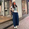 Jeans pour femmes femmes d'été baggy haute taille streetwear harajuku plis vintage cool simple fashion coréen chic lavé la jambe large lavage
