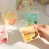 Tumbler 380ml Kawaii Square Milk Paper Box Glas Tasse Süßes Erdbeer -Frühstück Home Tragbarer Schüler transparent H240506