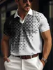 Mens Mesh Fabric Polo Shirt Button Up Rapel Golf Plaid Graphic Prints Geometry Street Casual Short Sleeve 240428