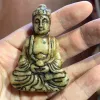 Sculptures Chinese Old Handwork Green Jade Carving Buddha Pendant Netsuke