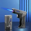 Torche de modèle de pistolet créatif plus léger 2 en 1 torche de flamme à double jet avec USB plus léger de poche pliante fraîche plus légère