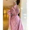 Met prom roze roze jurken hoge nek pailletten zeemeermin overkruip op maat gemaakte vloer lengte staart avondjurk vestidos plus size ontwerper