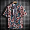 Mäns avslappnade skjortor Summer Hawaiian Short Sleeve Overdimasy Flower Pattern Social Elegant Fashion Beach Harajuku Luxury Style